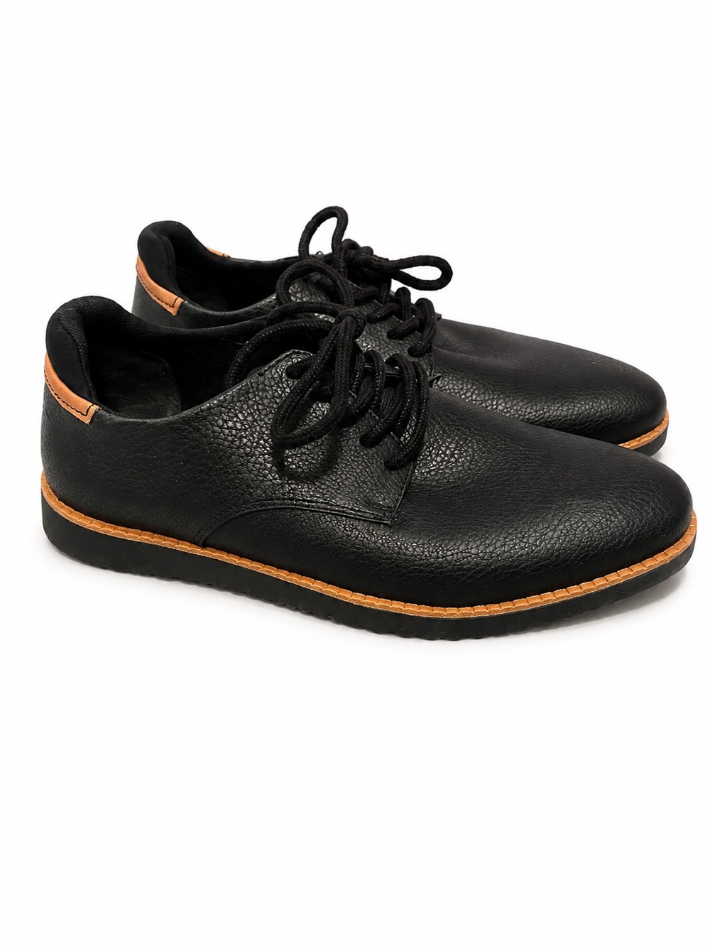 Dr. Scholl's Black Leather Sync Derby Oxfords Shoes with Brown Accent
